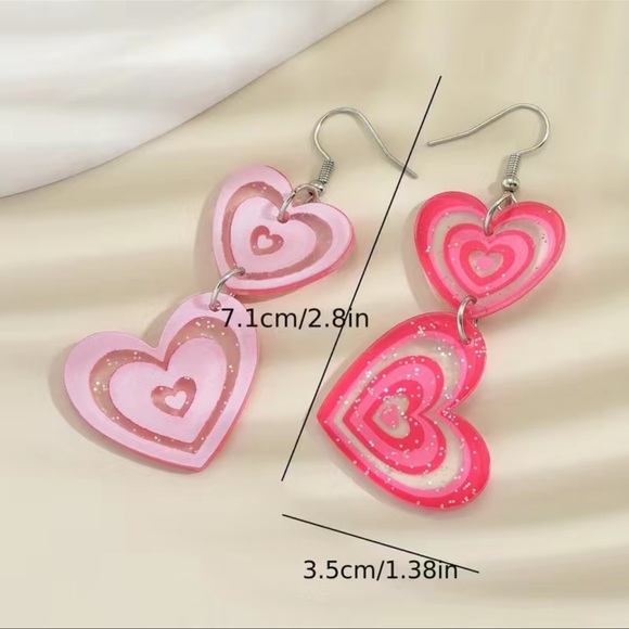 Pink Glitter Heart Earrings - Picture 3 of 4